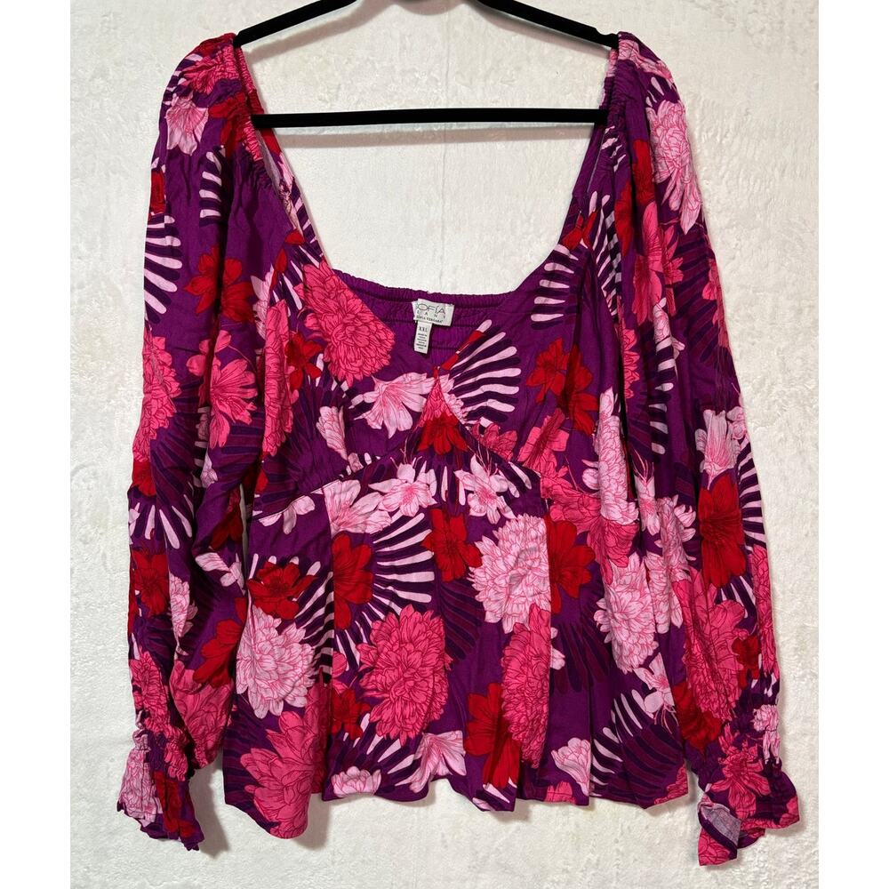 SOFIA JEANS Women's Plus Size XXL Peplum Long Poet Sleeve V-neck Print Blouse